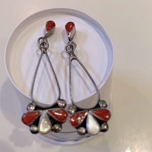 Silver and coral drop earrings